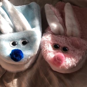 Two vintage bunny puppets